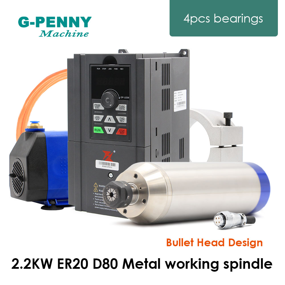 2.2Kw Water Cooled Spindle Kit Vfd - 2,2 kW ER20 D80 metalen spindelmotor,
